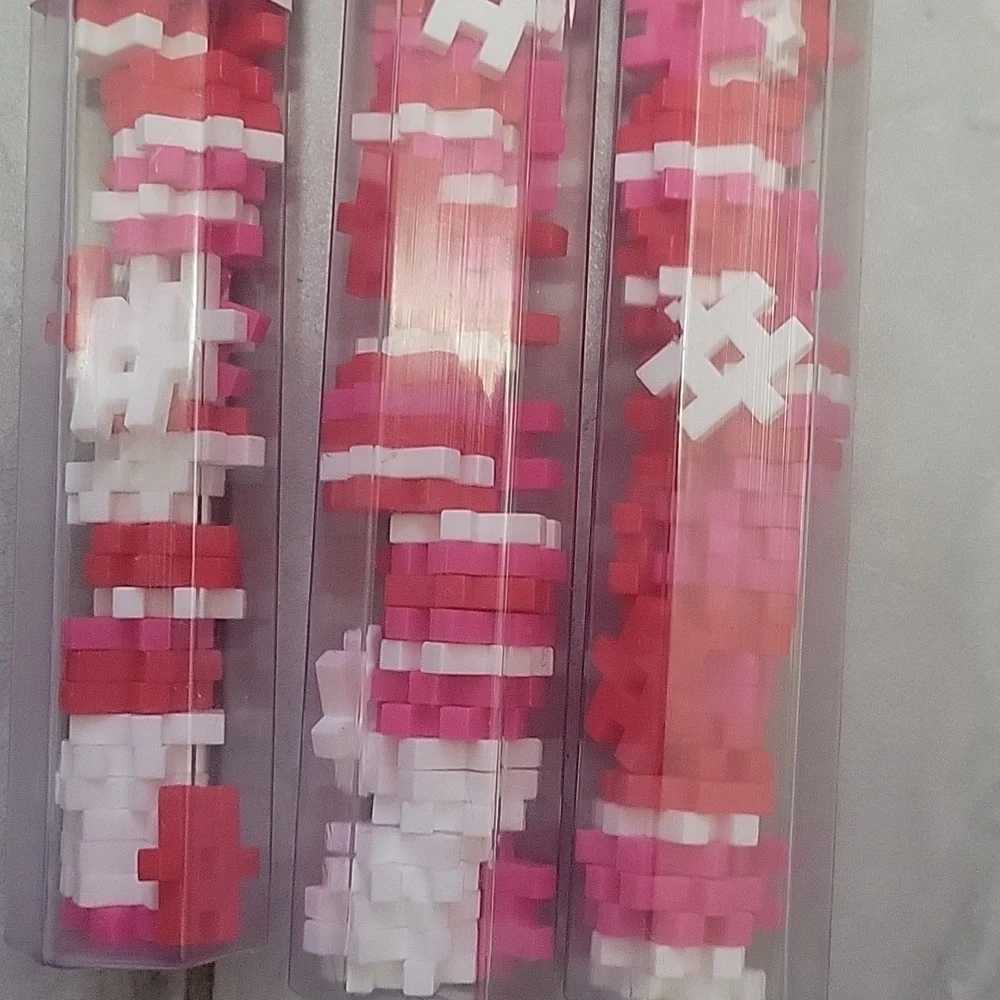 (3) Sets Of Ankyo Hash Tag  of Building Blocks Tube - Pink, White, Red 72 Count